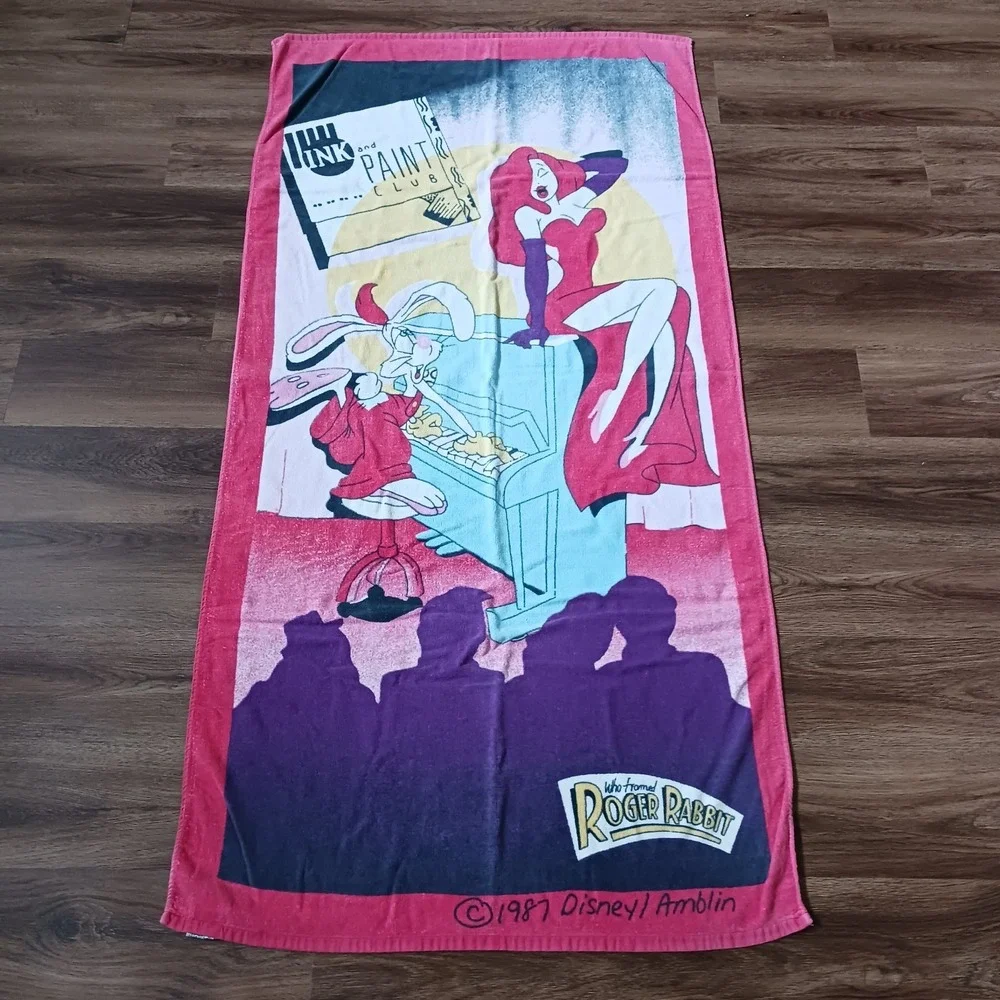 Vintage 1987 Disney Who Framed‎ Roger Rabbit Beach Towel Piano Bar 30 x 57